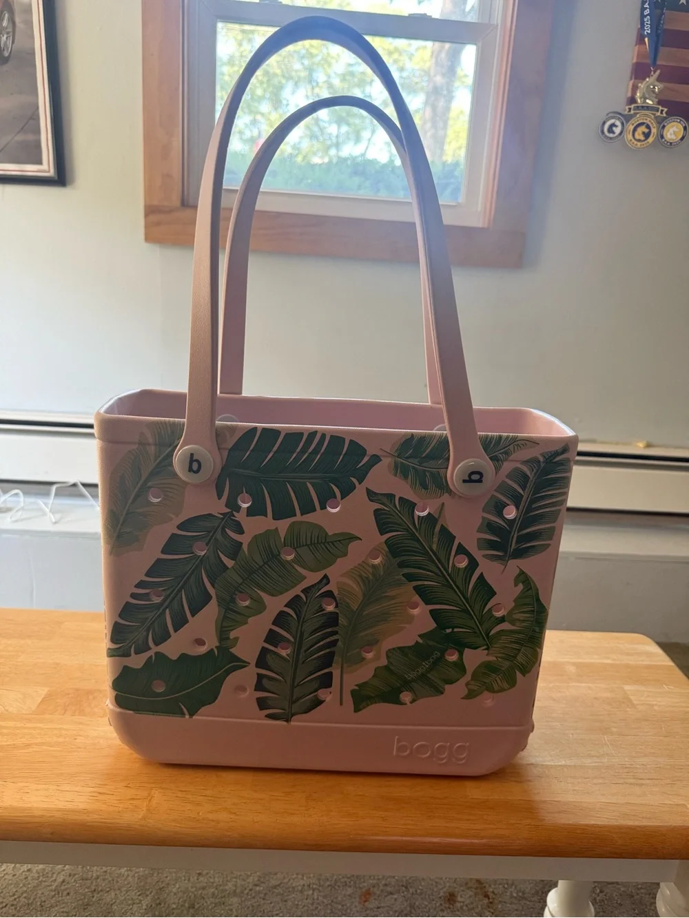 Bogg Bag Tote in Pink with Green Leaf Print